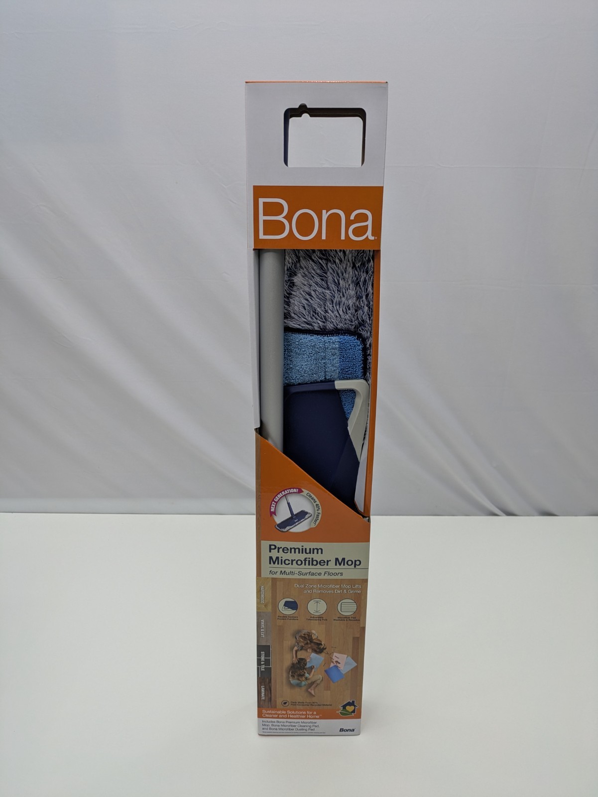 Bona Premium Microfiber Mop 2 in 1 Floor Cleaning Tool w Telescoping Pole Flat