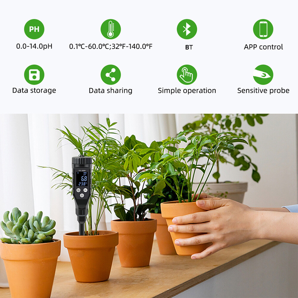 Smart Soil PH Meter 0.0-14.0pH Bluetooth Soil Data Logger Temp Acidity Analyzer