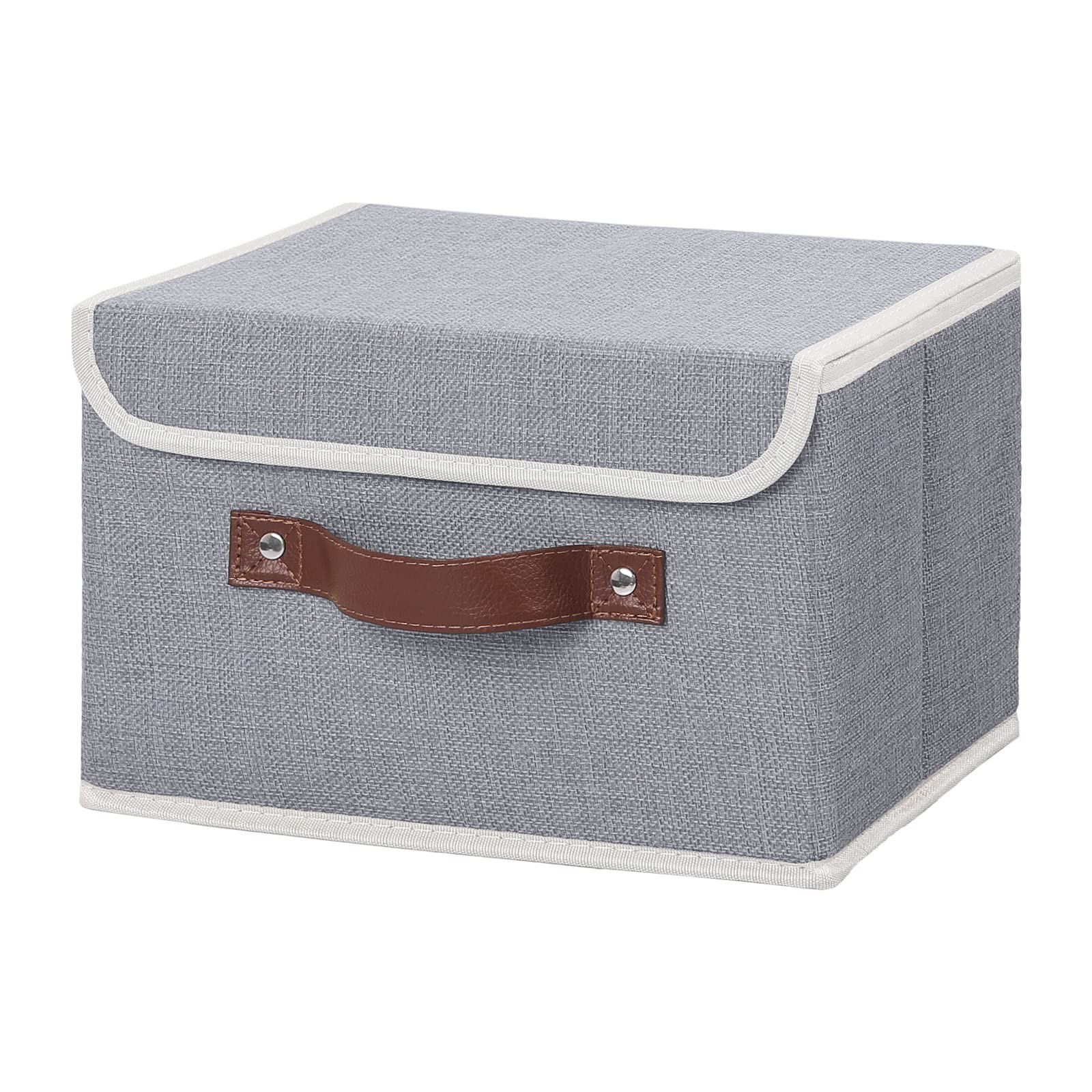 1 Pack Storage Bin Lid PU Leather Handles PP Board Decorative Fabric Gray