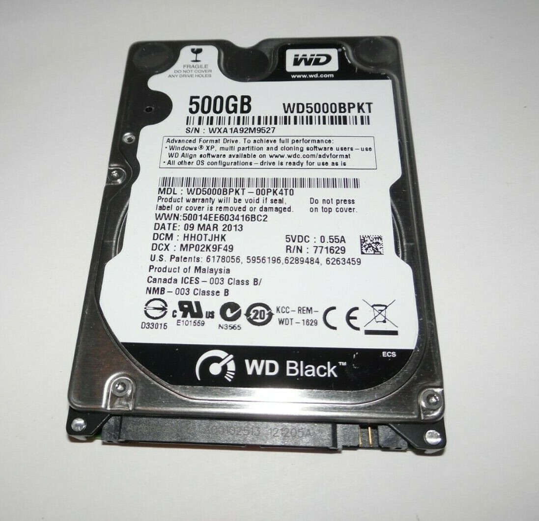 WD Black 500GB SATA WD5000BPKT-00PK4T0, HHOTJHK, MP02K9F49, 771629 (H64-11)