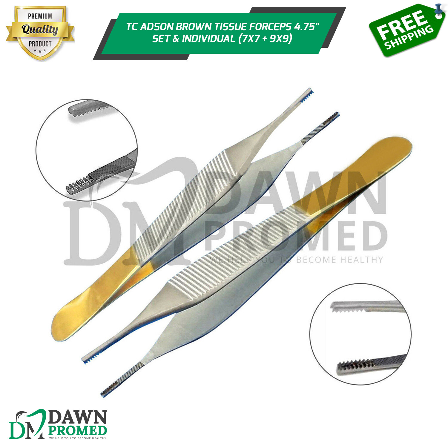 T/C Adson Brown Tissue Forceps 7x7 & 9x9 Teeth Surgical Veterinary German Grade