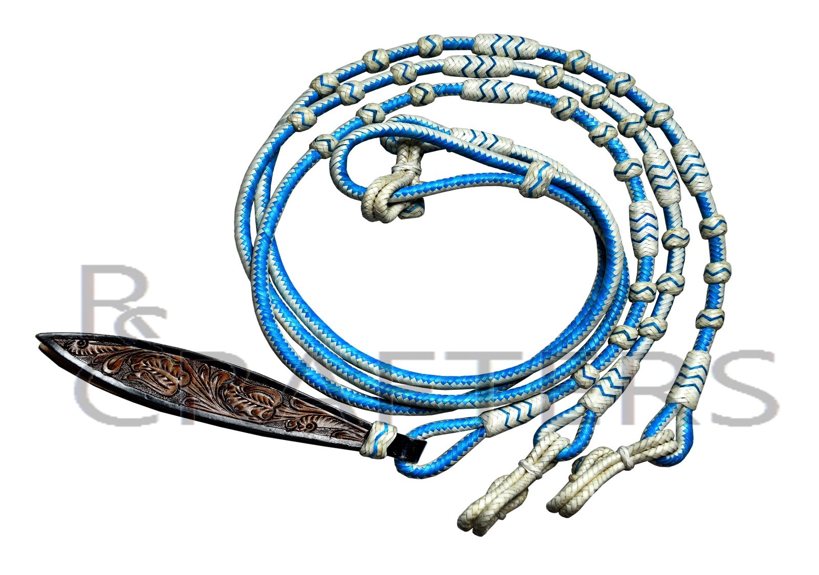 Blue Rope Natural Knots Raw Hide Leather Horse Tack Show Romal Romel Reins 303