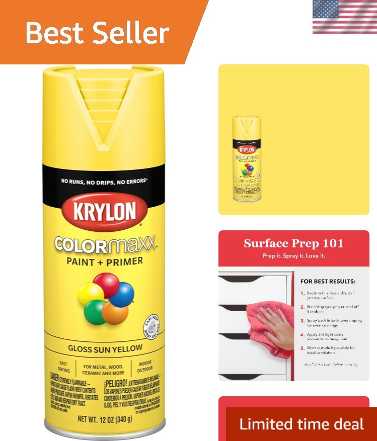12 oz Gloss Sun Yellow Spray Paint & Primer for Indoor/Outdoor Projects