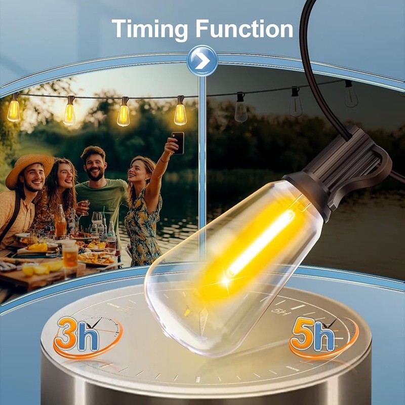 Dimmable Remote Control LED Outdoor String Lights 100FT Shatterproof Waterproof