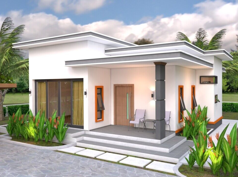 35x35 Feet House Plans 10.7x10.5 Meter 2 Beds 2 Baths Flat PDF (A4 Hard Copy)