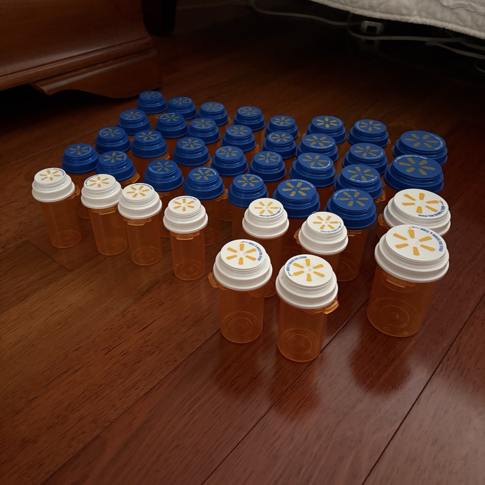 Lot of 40 Empty Pill Rx Bottles Plastic Amber Storage Child Proof Lids