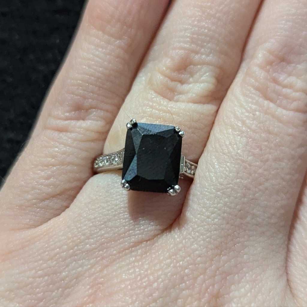 Sterling Silver Black And Clear CZ Statement Ring - Size 7