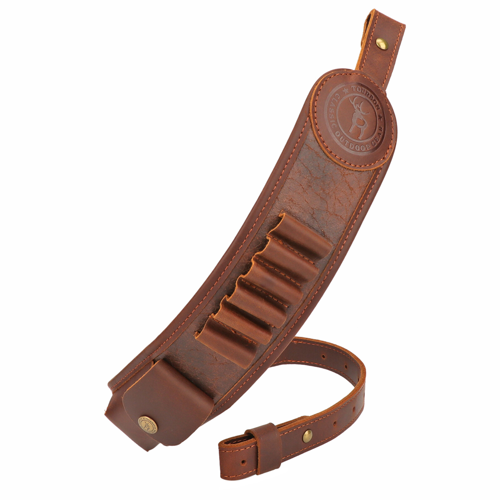 Hunting PU Leather Rifle Sling Ammo Holder Pouch Finger Rest Strap-Xmas Gift