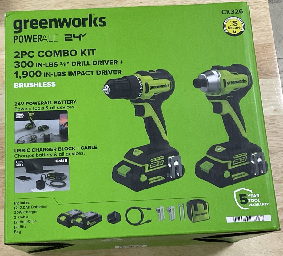 Brand New Greenworks 24V Cordless 2-Piece Tool Combo Kit. Model: CK326 - New