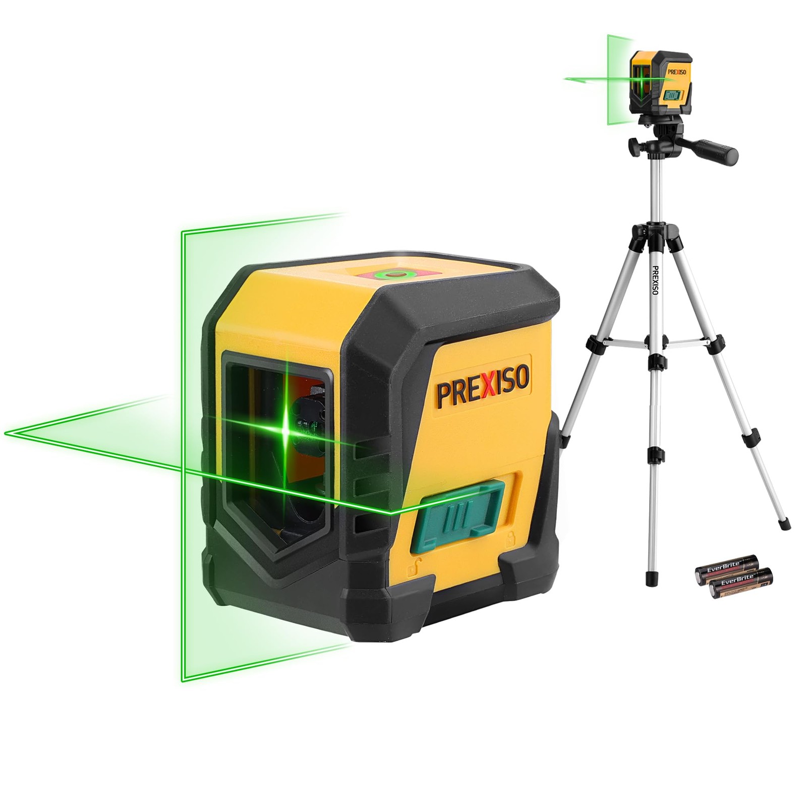 PREXISO Laser Level with Tripod, 65Ft Self Leveling Cross Line Green Beam