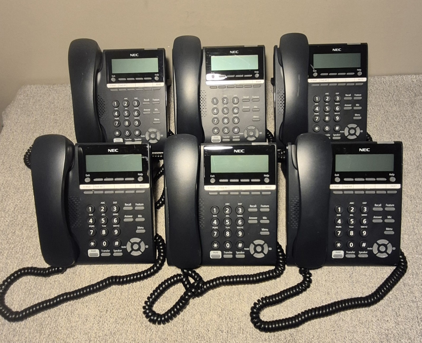 Lot of 6 NEC ITY-6D-1 (BK)TEL IP Office Phones w/ Handsets & Stands