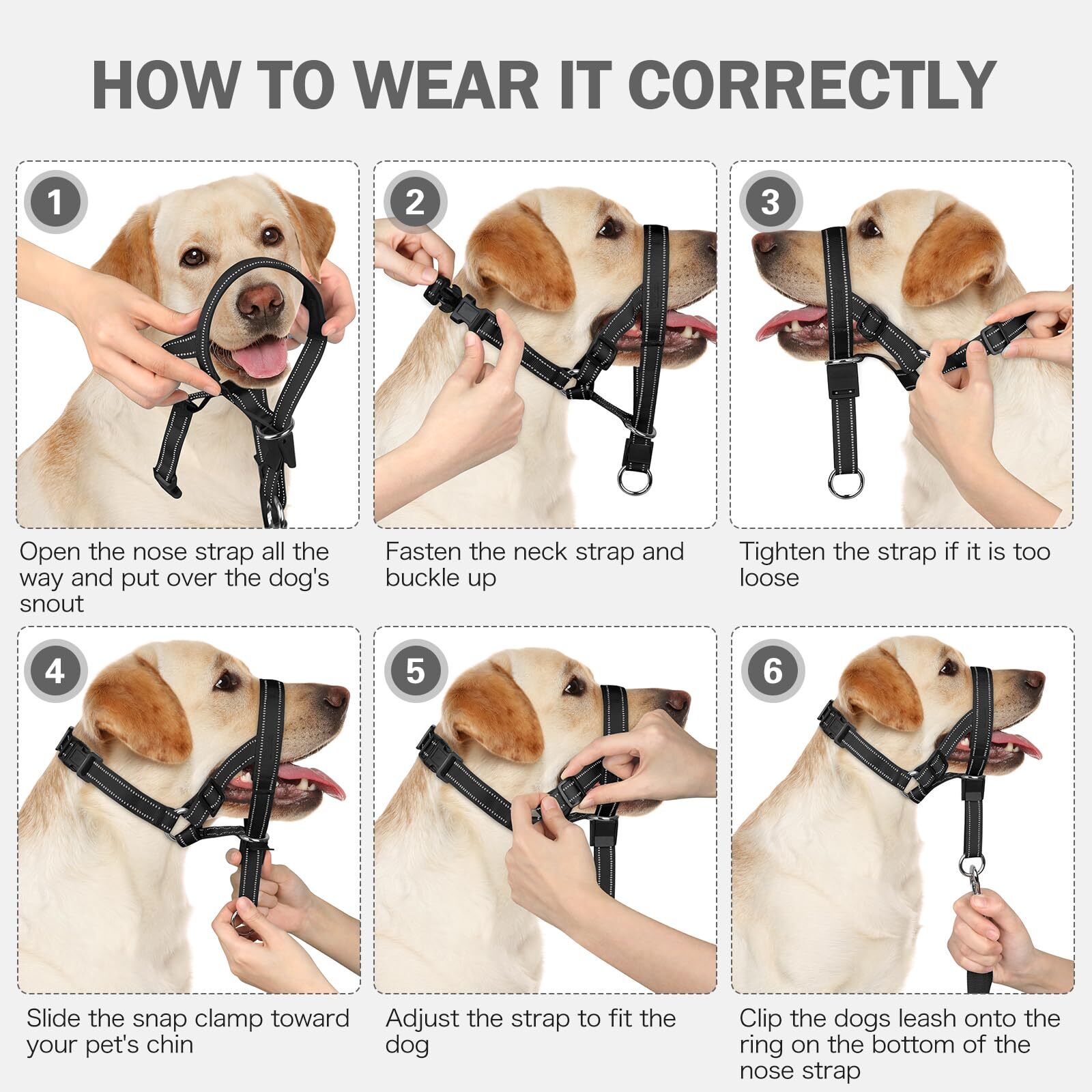 No-Pull Dog Head Halter - Adjustable Dog Muzzle Leash Padded Head Collar for ...