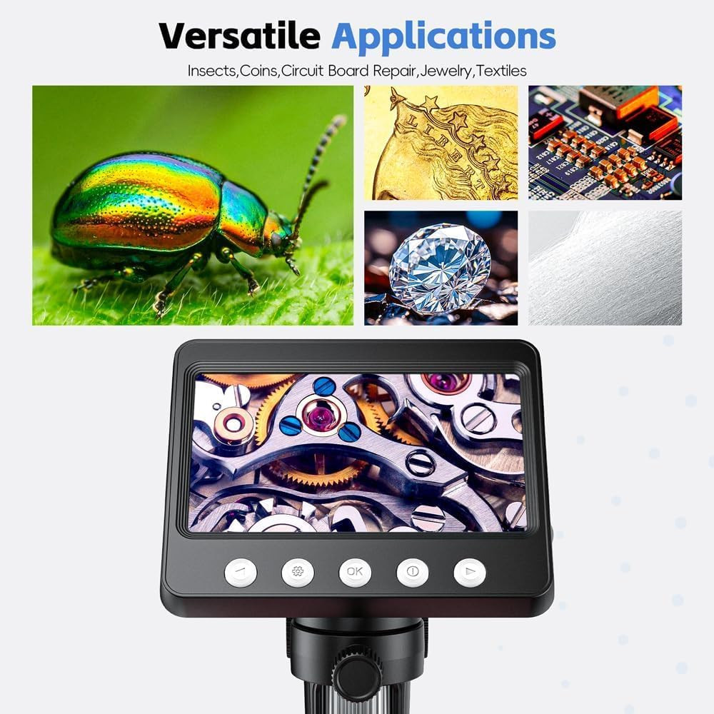 4.3" Digital Microscope for Adults, Coin Microscope 1000X Magnification