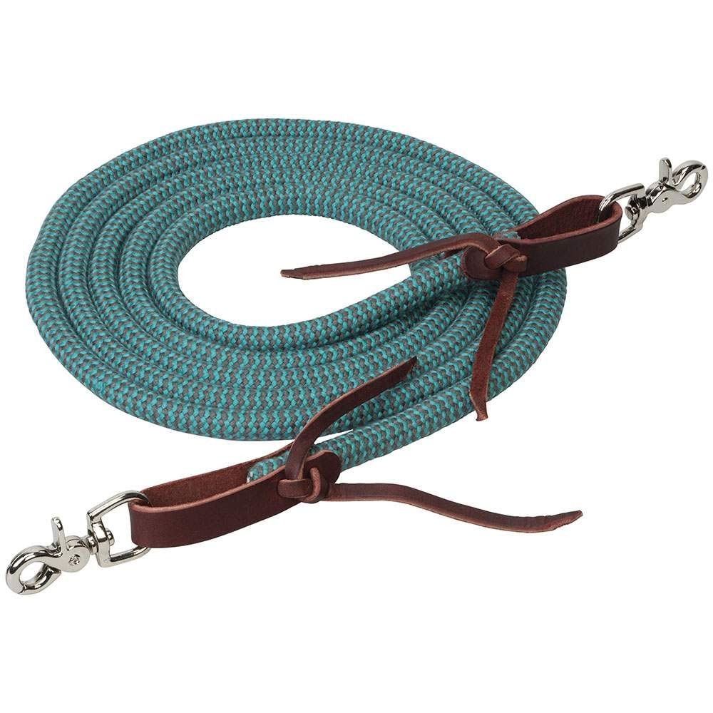EcoLuxe Bamboo Round Trail Rein, 1/2 X 10', Turquoise/Charcoal