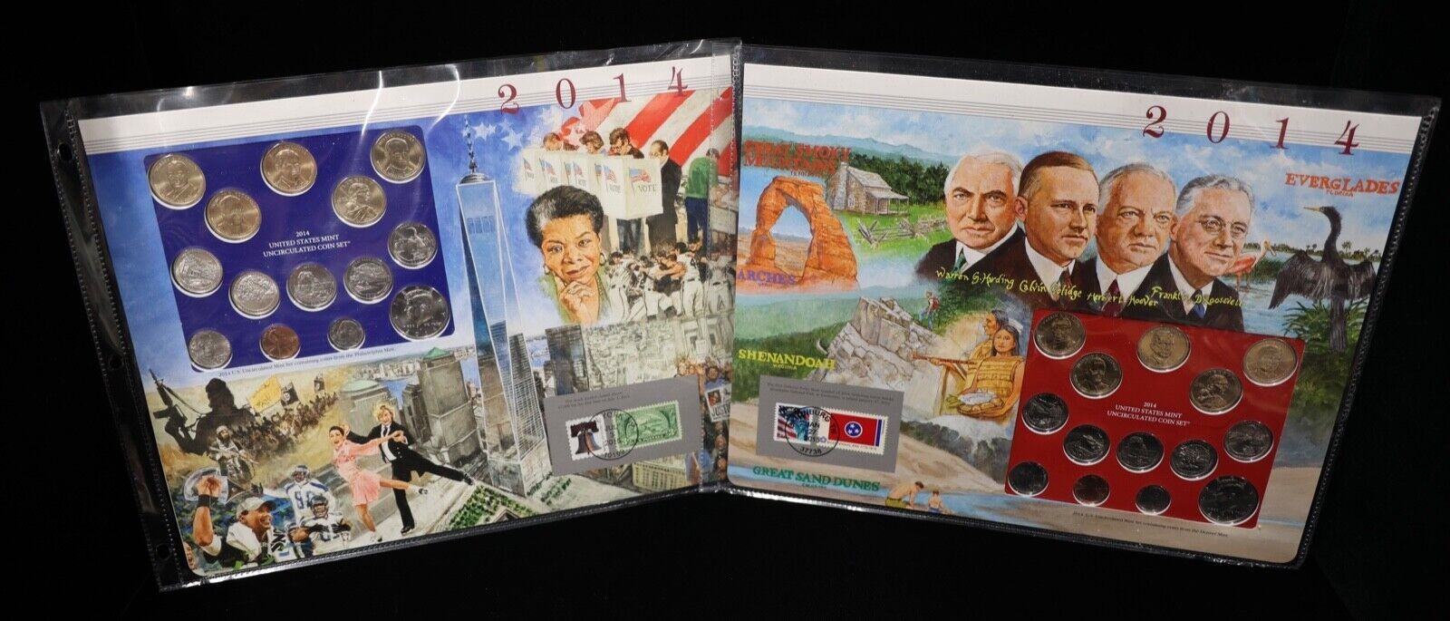 2014 P & D Uncirculated Mint Set Postal Commemorative Society Coins & Stamps