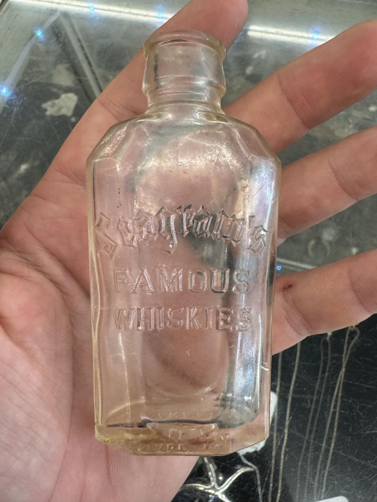Vintage Seagram's Famous Whiskies Clear Glass Whiskey Bottle Canada Embossed