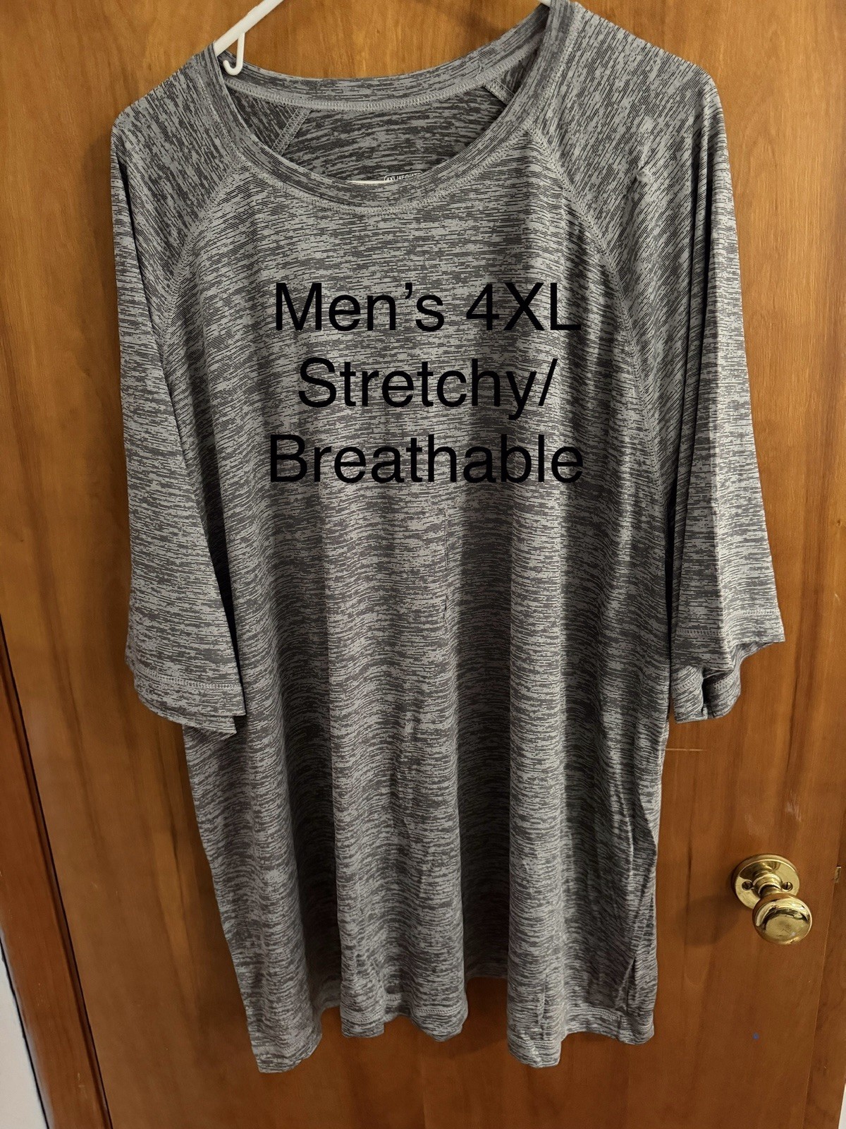 Men's 4XL Gray Stretch Breathable Crew Neck Short Sleeve Activewear T-Shirt