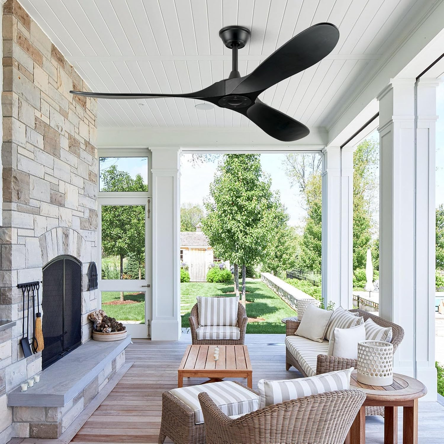 Ceiling Fans without Lights - 60 Inch Ceiling Fan No Light, Black 3 Solid Wood