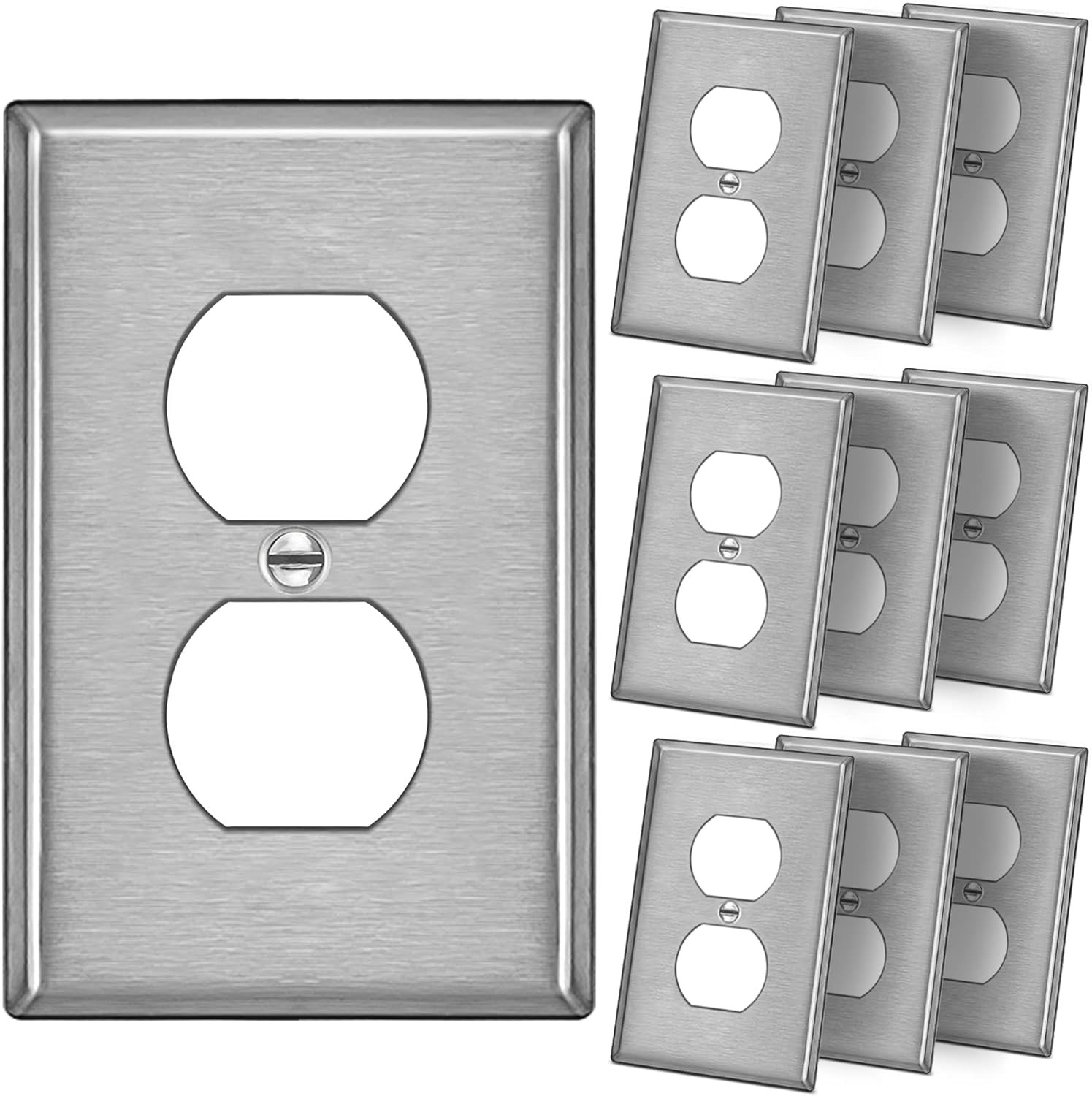 10 Pack Oversize Duplex Outlet Cover Wall Plates Stainless Steel Brushed