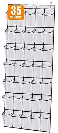 35 Large Pockets Over The Door Shoe Organizer Sturdy Oxford 24.5x68.5 White