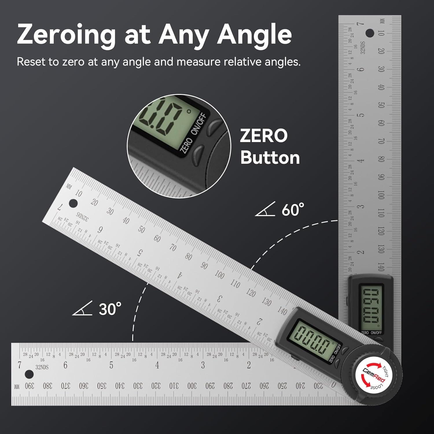 New Digital Angle Finder Stainless Steel 7inch Black Button