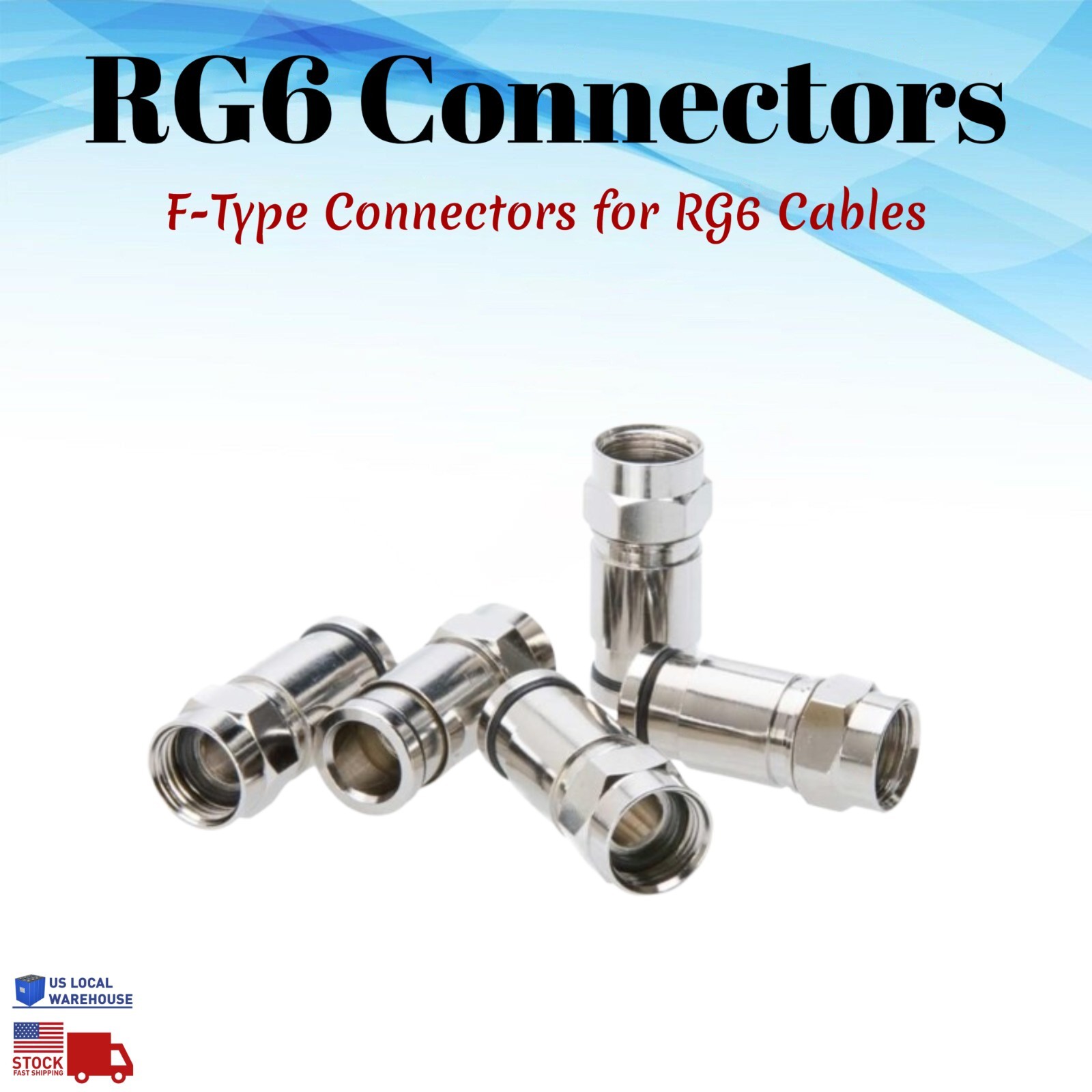 F Type Connector for RG6 Cable All Metal Coaxial Compression Fitting Coax Lot