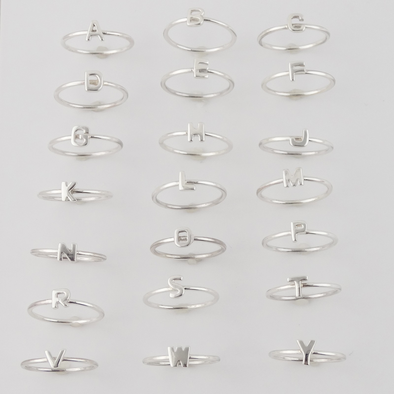 Stacking Letter Initial Ring A-Z - 925 Sterling Silver - Word Alphabet