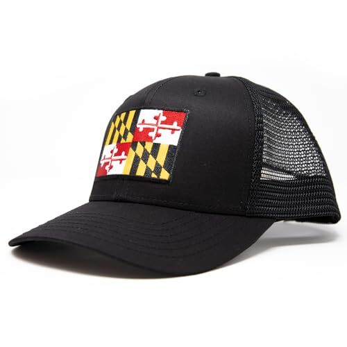 International Tie Maryland Flag Snapback Trucker Baseball Hat (All Black)