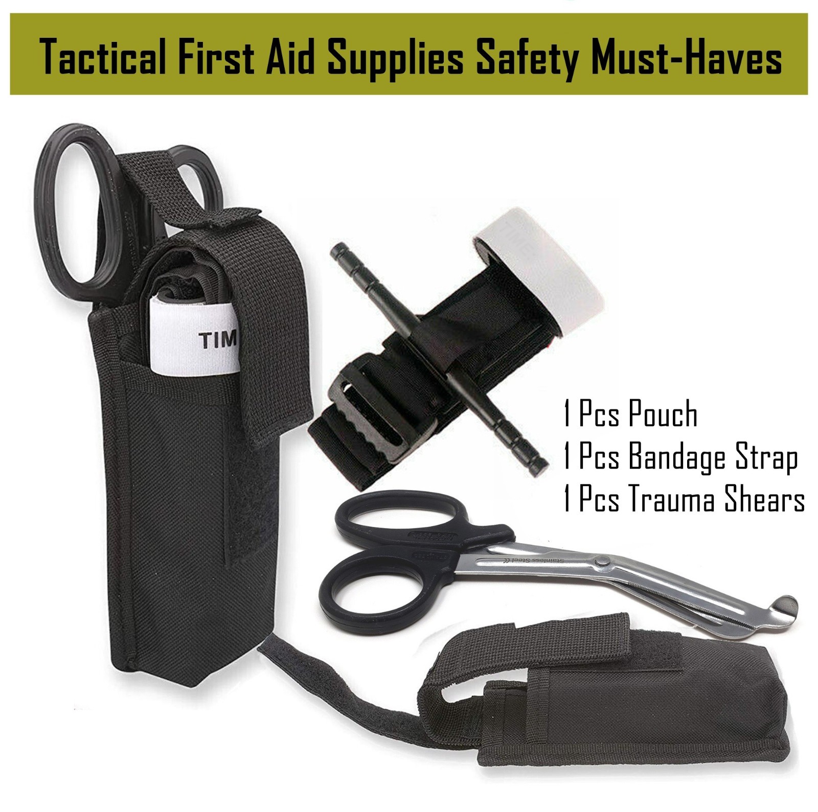 Outdoor Tactical Molle w/Bandage Strap & Trauma Shears in First Aid Holder Pouch