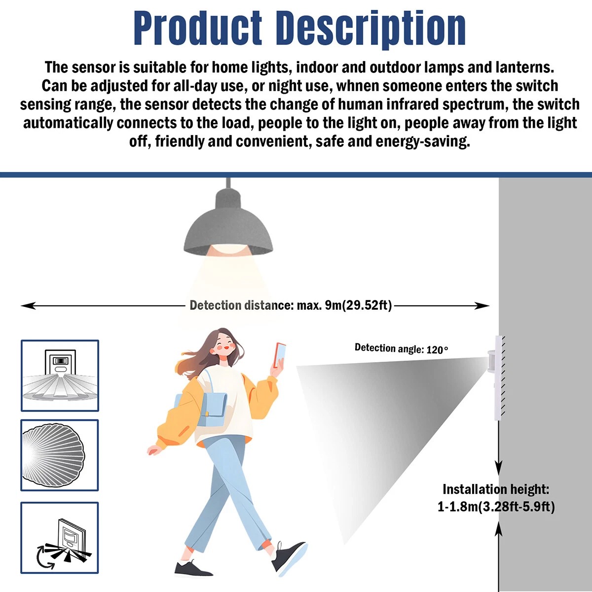 1PCS Automatic PIR Occupancy Motion Sensor Light Switch Auto On/Off Infrared US