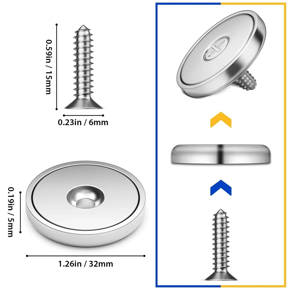 Pack of 8 Neodymium Magnet Cup 100 LBS Pull Force Rare Earth Magnets