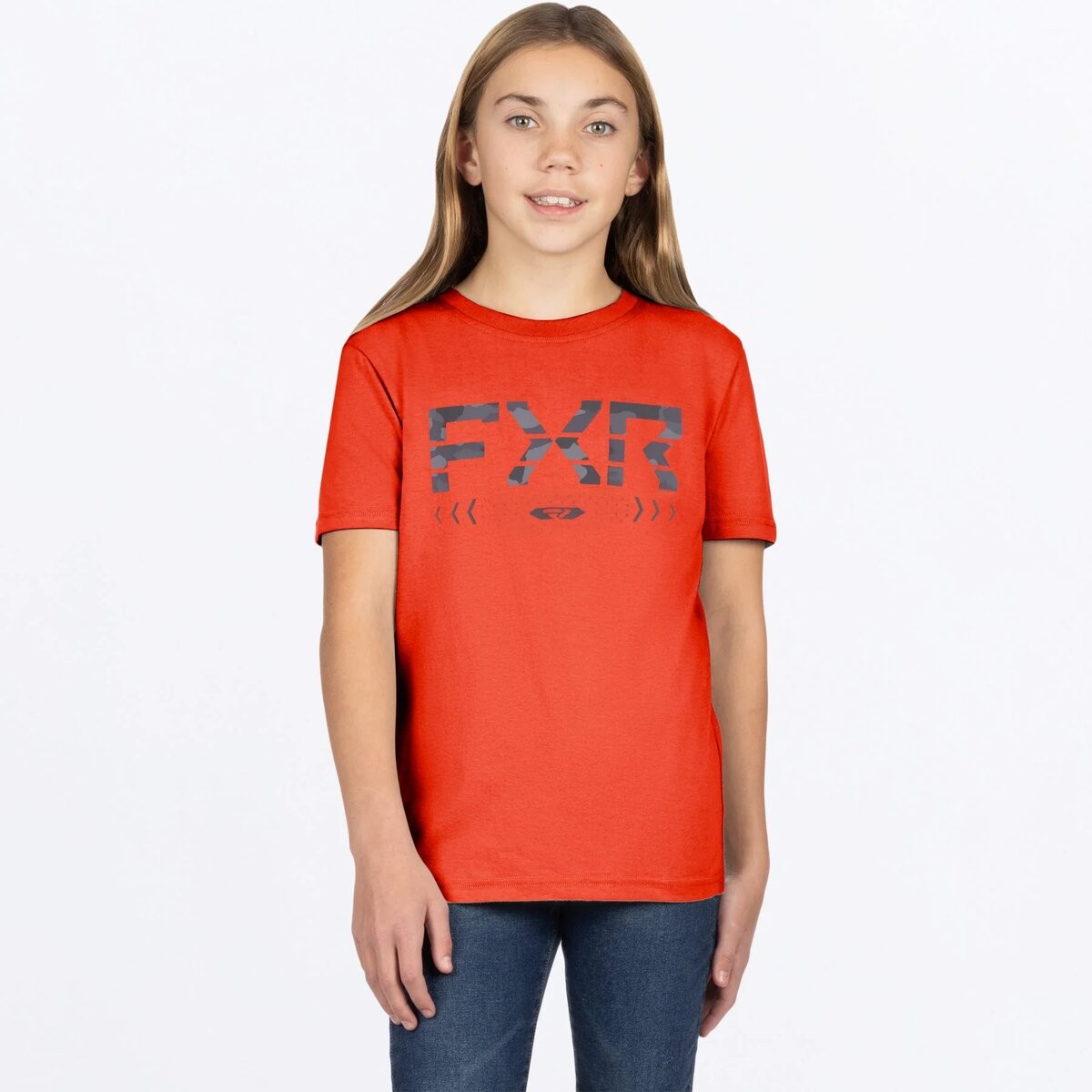 FXR Racing Youth Red Heather/Grey Camo Helium Premium T-Shirt 251536-2107-13