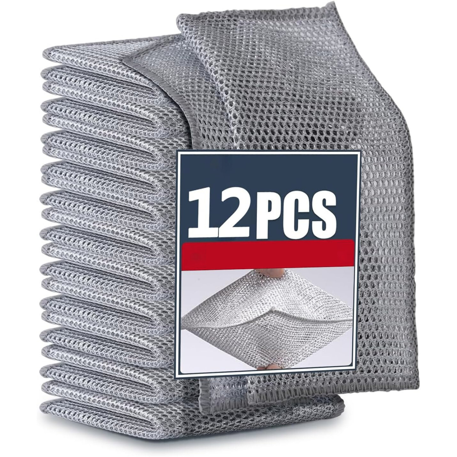 12 Pack Non-Scratch Dishwashing Cloth Mesh Knit Cleaning Cloth For Kitchen