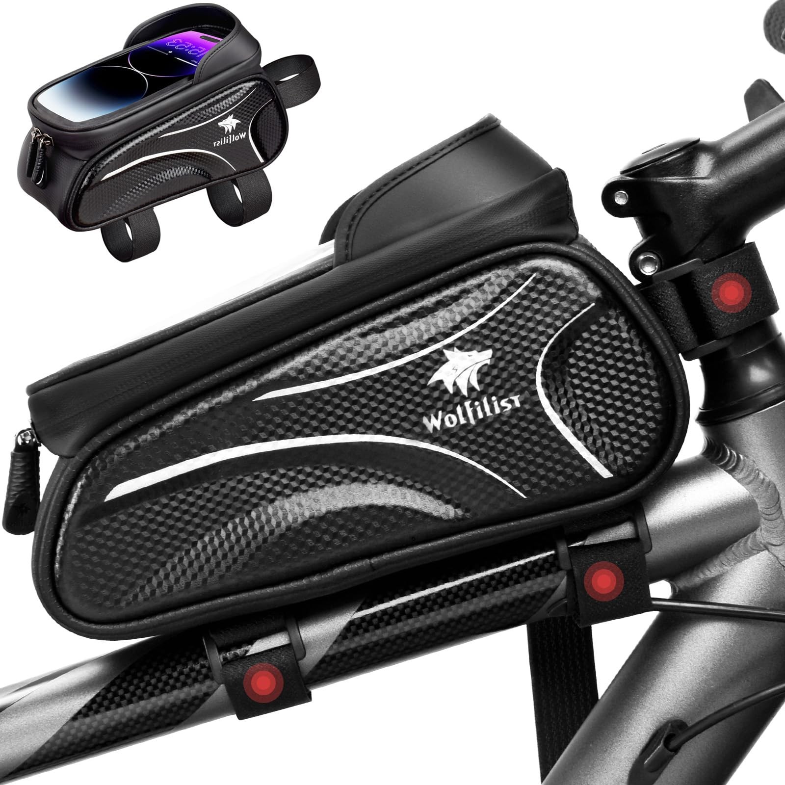 WOLFILIST Bike Bag Waterproof Bike Frame Bag with SunVisor Rain Cover, Bike