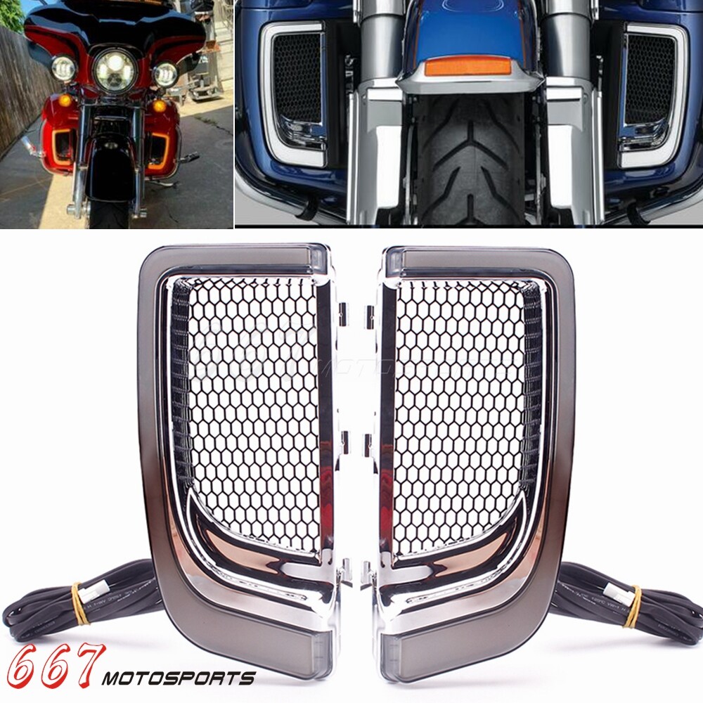 Lower Leg Fairing Grills w/ LED Running Light For Harley Touring Glide 2014-2024