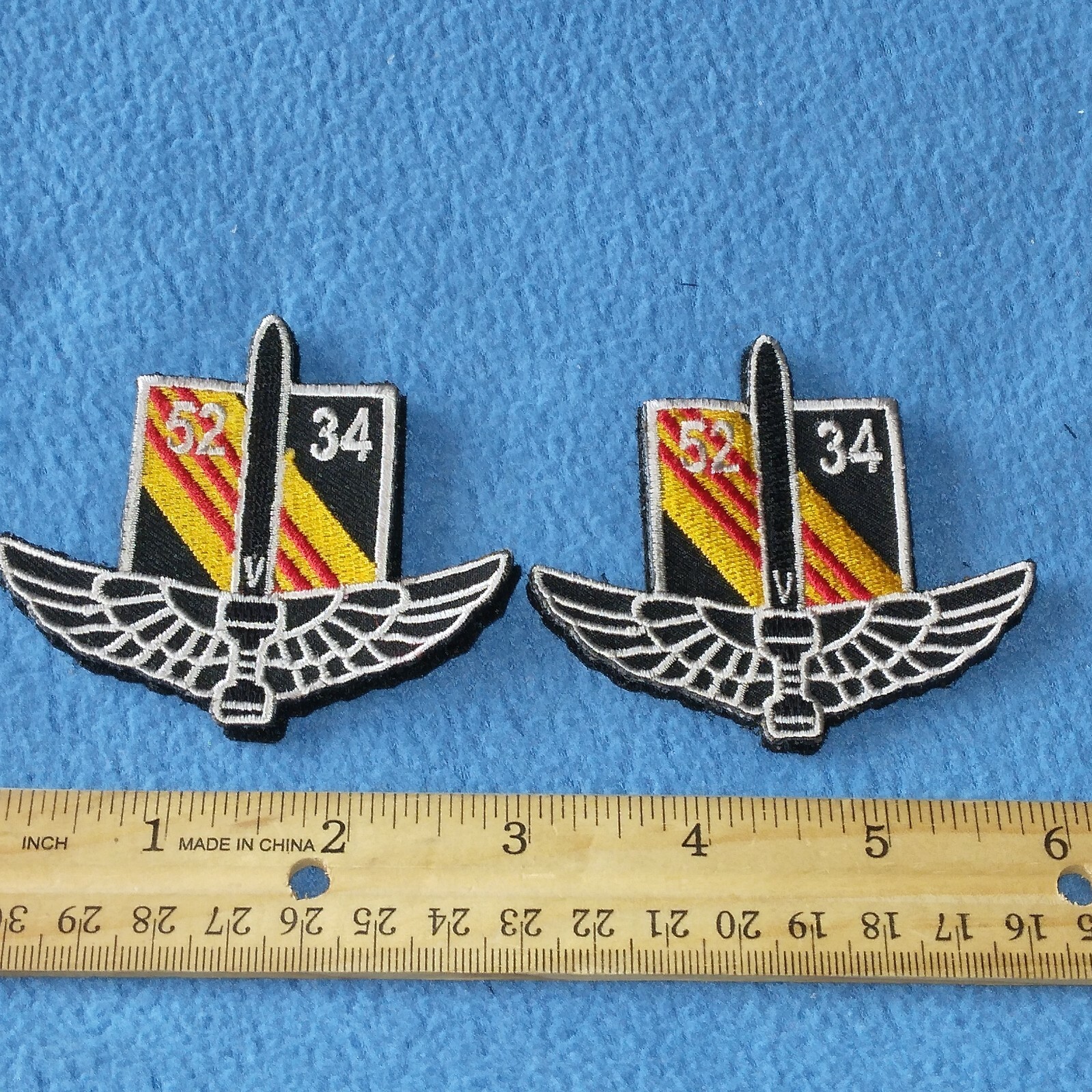 PAIR OF - 52 34 Military Patches- HOOK BACKS - NEW