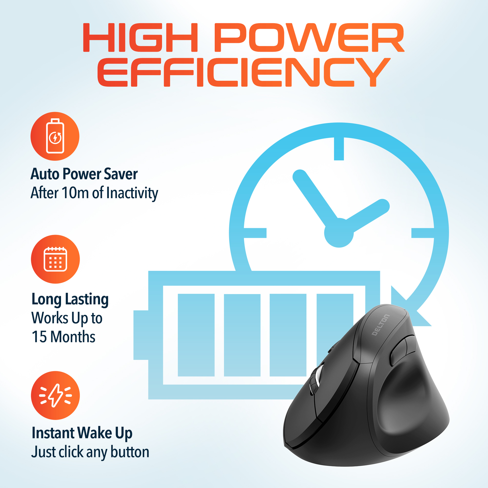 Delton S12P Wireless Ergonomic Computer Mouse - Black