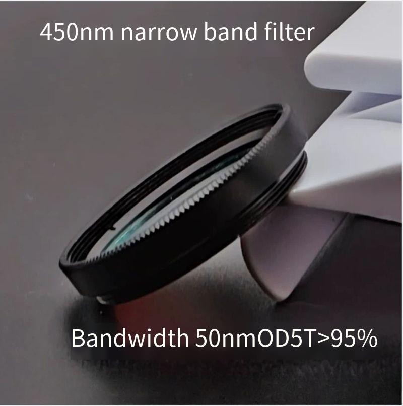 BP450nm Blue Narrow Bandpass Filter 50nm FWHM OD5 T 95% Coated Interference Lens