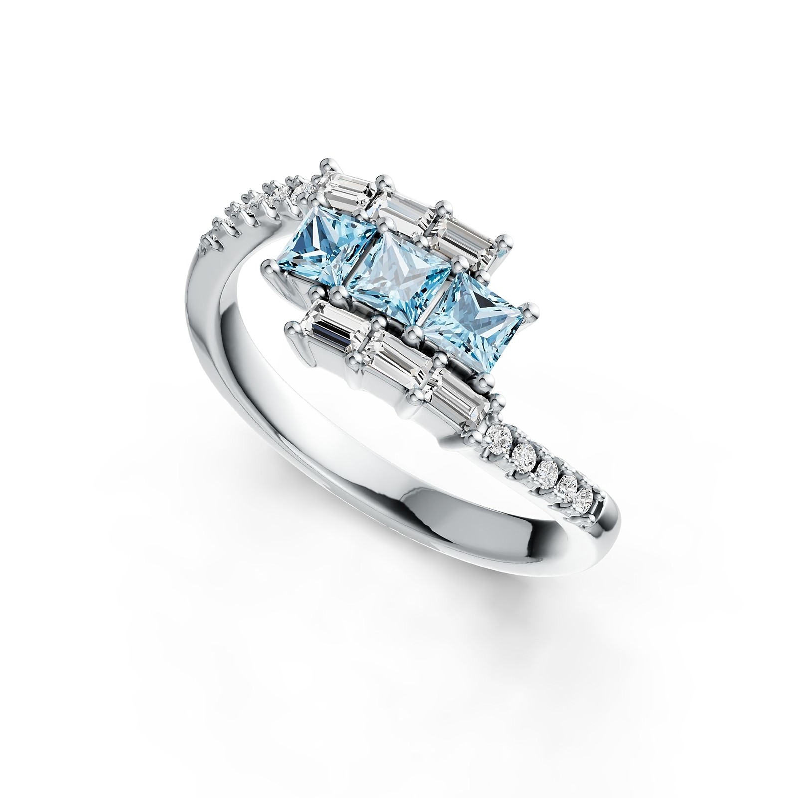 Sterling Silver Semi Mount Ring Setting Princess SQ 3X3mm with White Topaz
