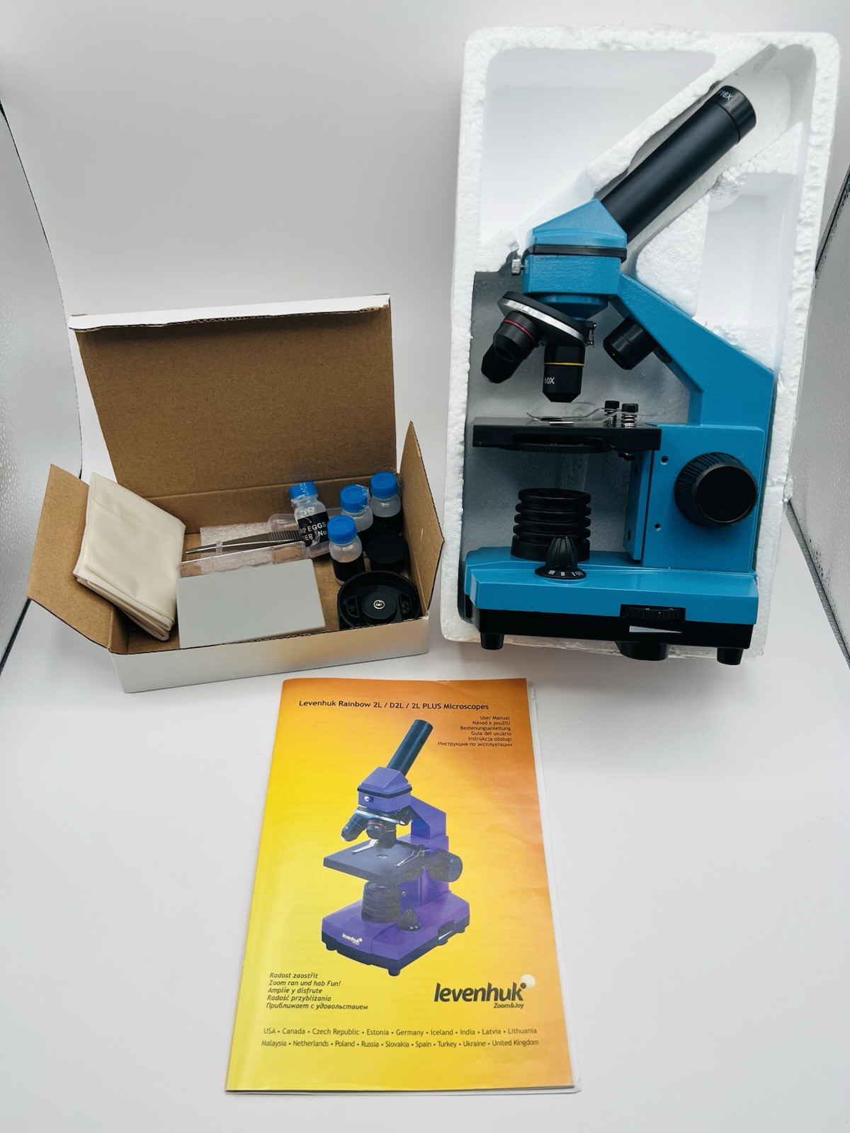 Levenhuk Rainbow 2L PLUS Biological Microscope Zoom 640X Metal Body Azure Color