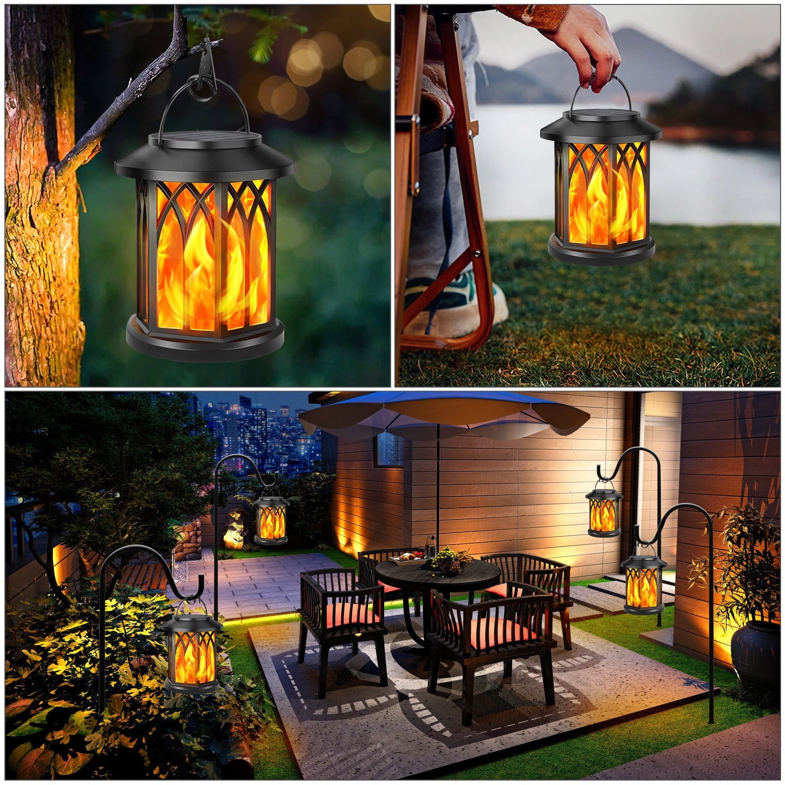2 Pack Solar Lantern Outdoor Lights, Upgraded Flickering Flame Solar Lanterns...