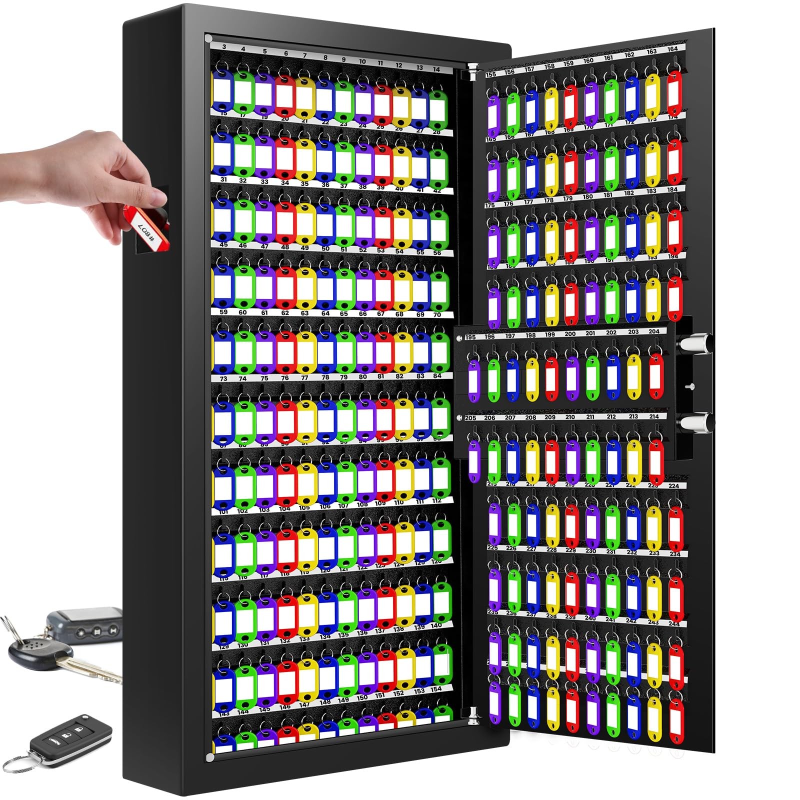 254 Keys Digital Key Lock Box Wall Mount with Code, Heavy Duty Anti-Theft Key...