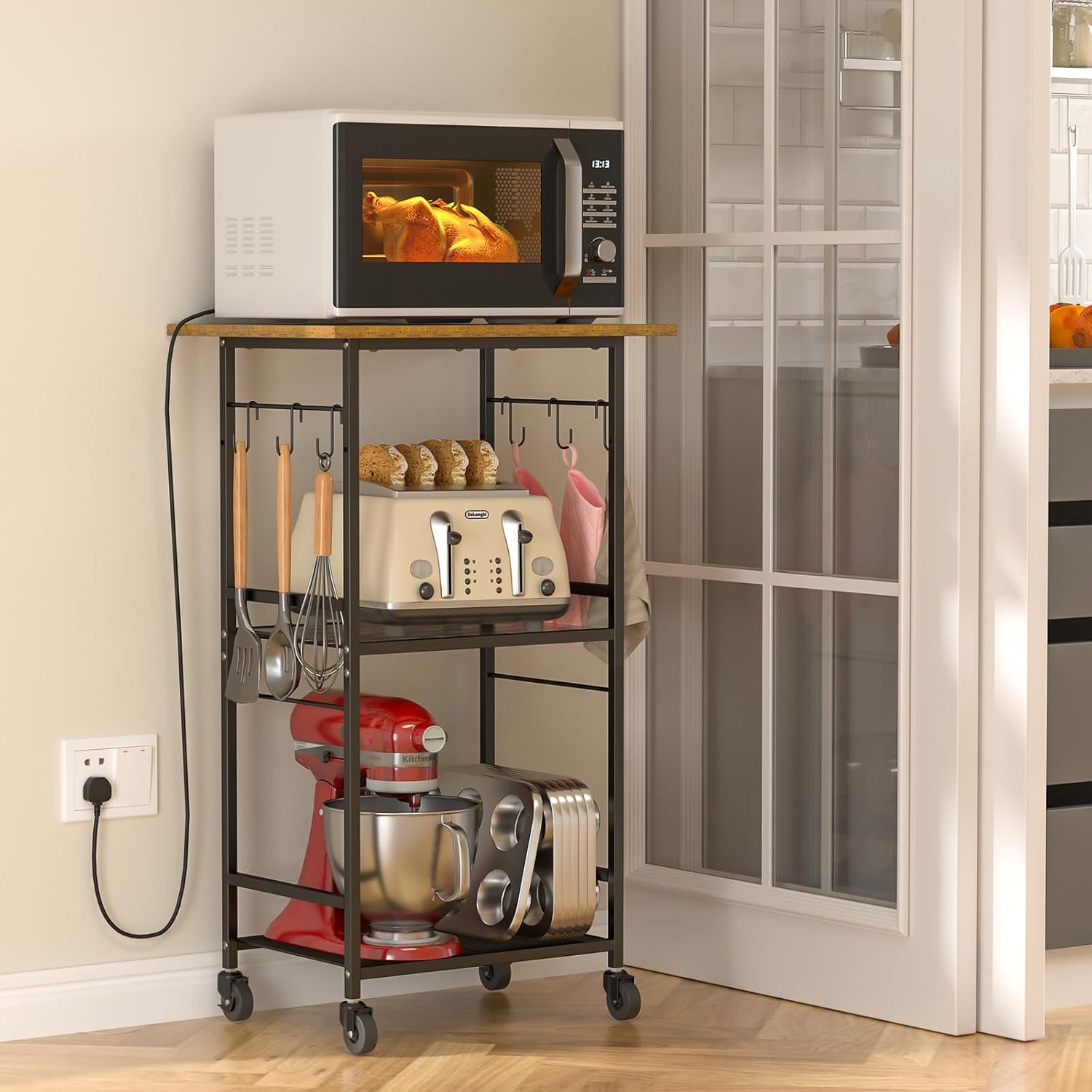Rolling Kitchen Microwave Cart 3 Tier Microwave Table Stand W/ Adjustable Shelf