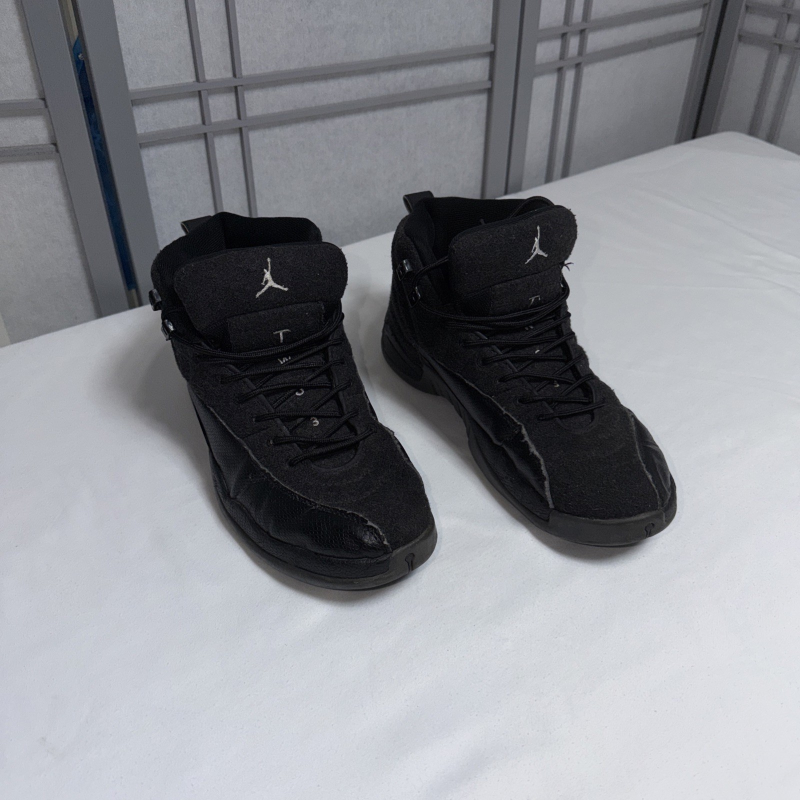 Men’s Air Jordan Gray Black Wool Sneakers - Size 12 Pre-Owned AS IS - See Pics