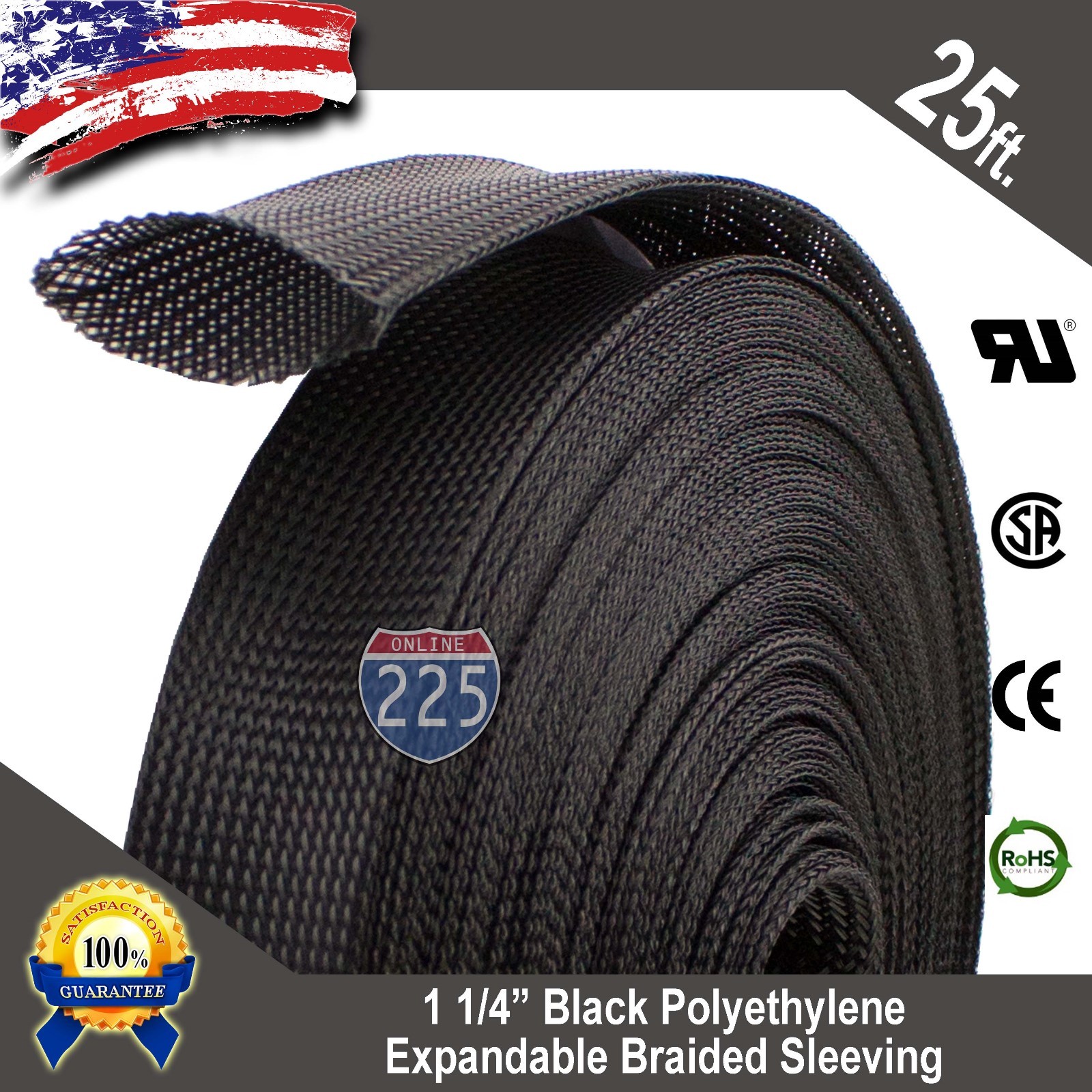 25 FT. 1 1/4" Black Expandable Wire Cable Sleeving Sheathing Braided Loom Tubing