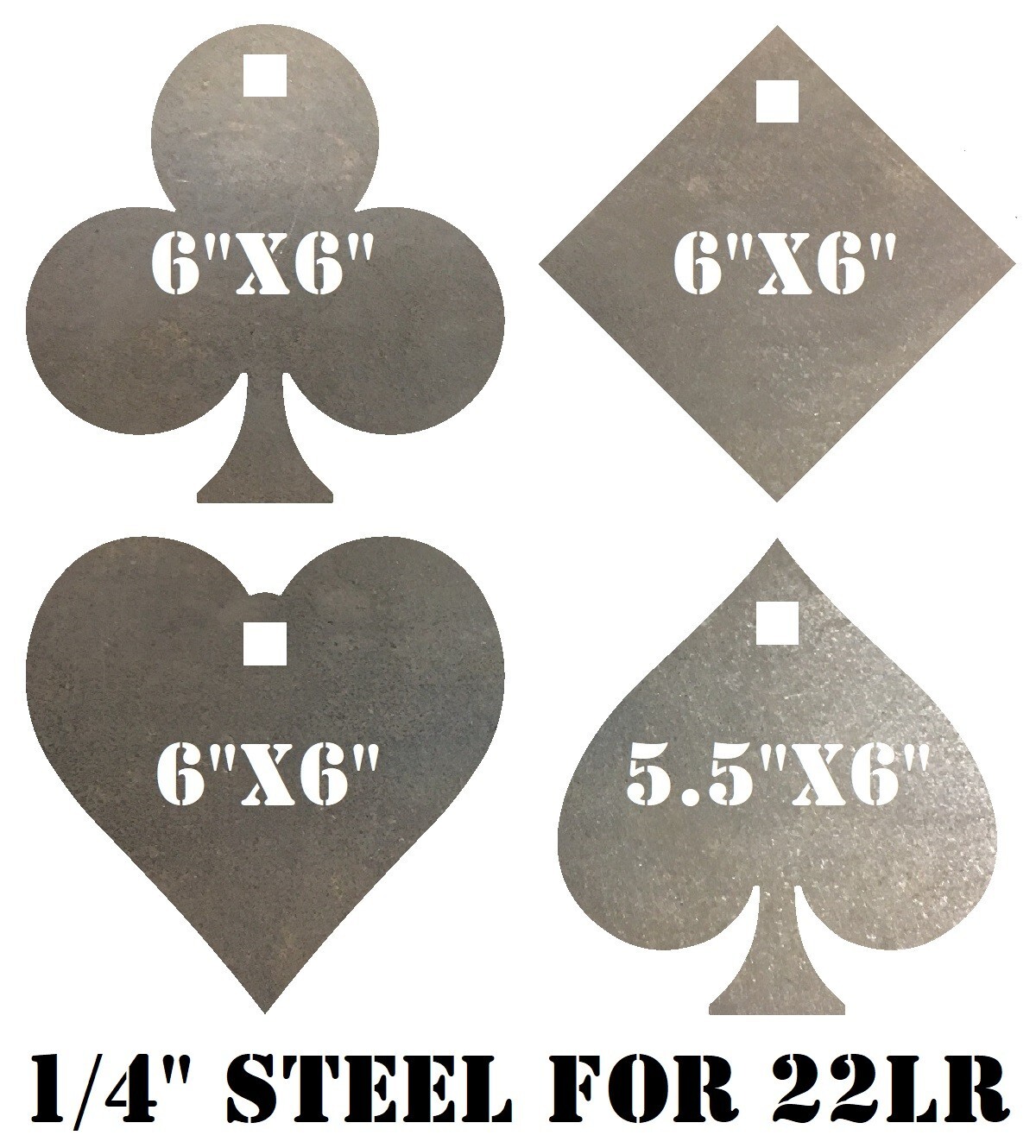 6" x 1/4" 22LR Steel Shooting Targets - 4pc Cowboy Action CAS Playing Card Suit