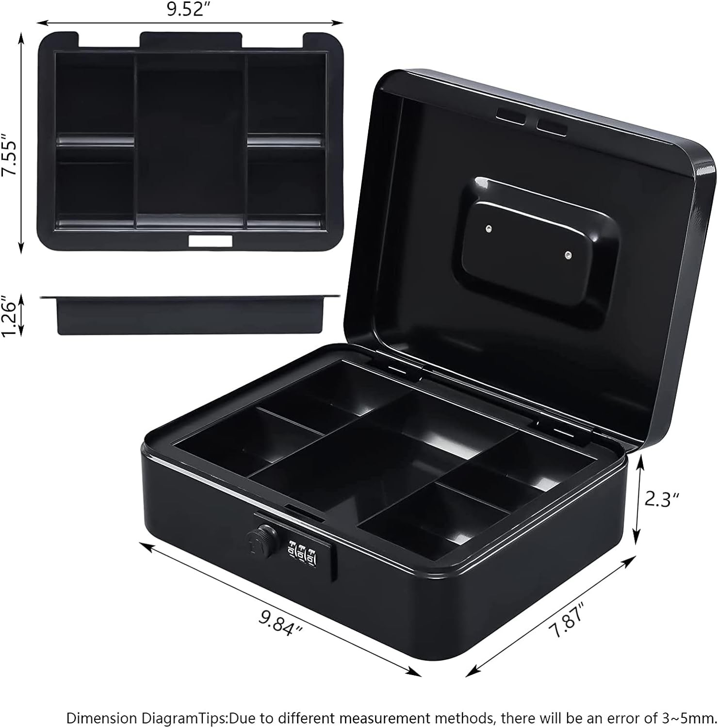 Large Steel Cash Box Safe Chest Key Lock Money Document Cash Jewelry NEW