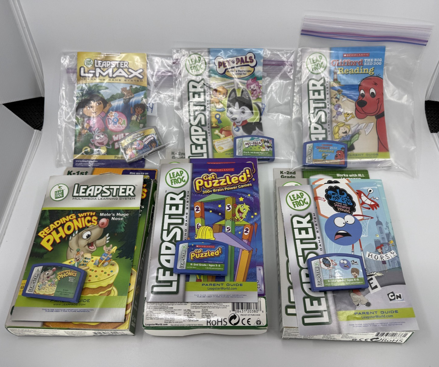 Leapfrog Leapster 7 Games LOT Leap Pad Learning Games ONLY - Clifford, Dora -