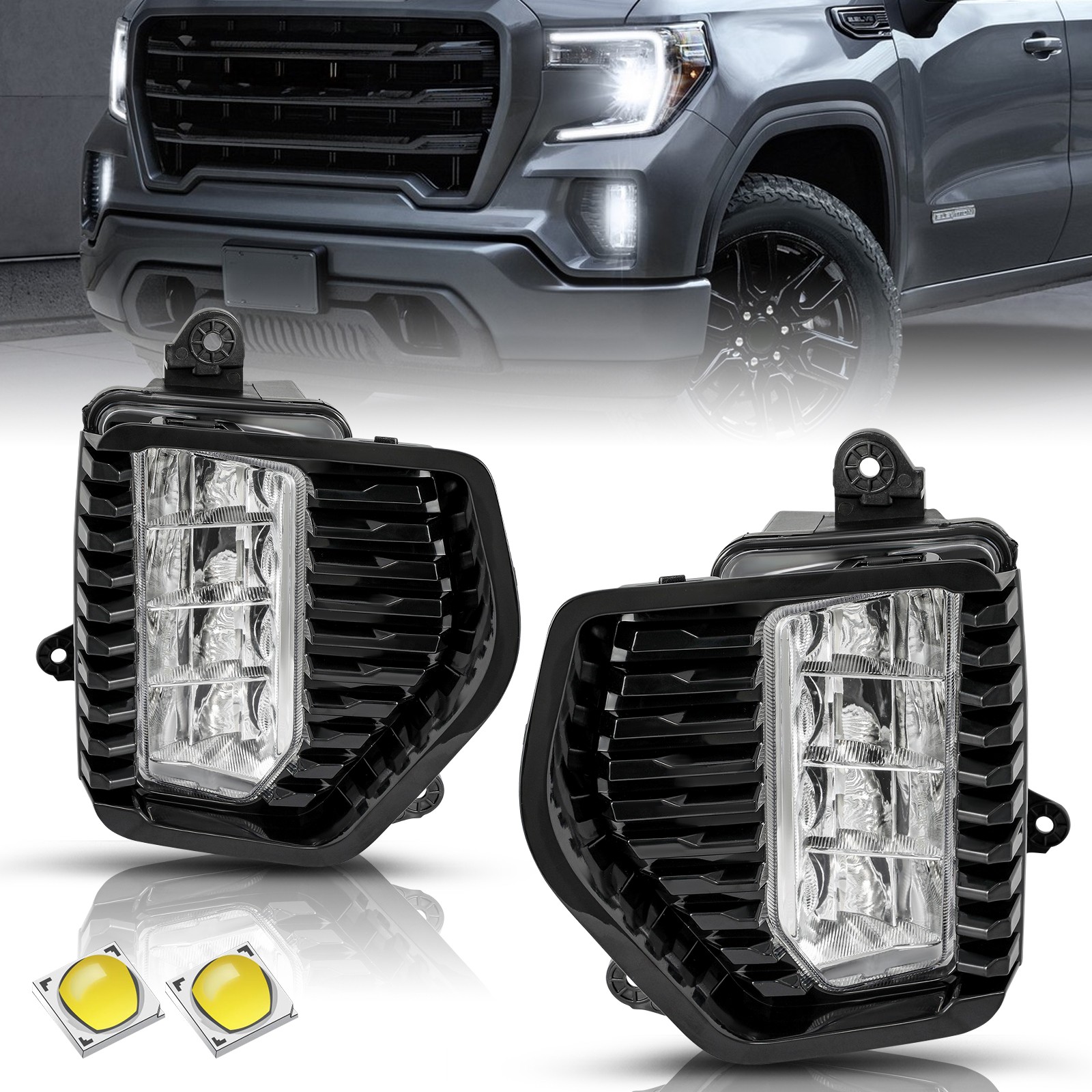 For 2019-2021 GMC Sierra 1500 LED Bumper Driving Lamps w/Switch Fog Lights LH&RH