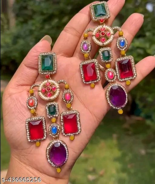 Kundan Jhumka Earrings Indian Gold Plated Bollywood Style Jewelry Set